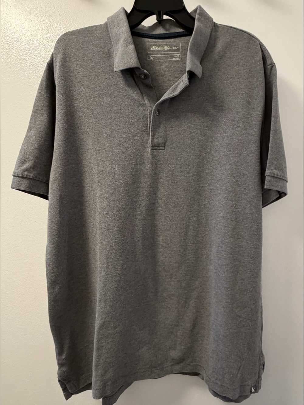 Eddie Bauer Men’s Large Tall Gray 100% Cotton Polo Shirt Short Sleeve Size LT